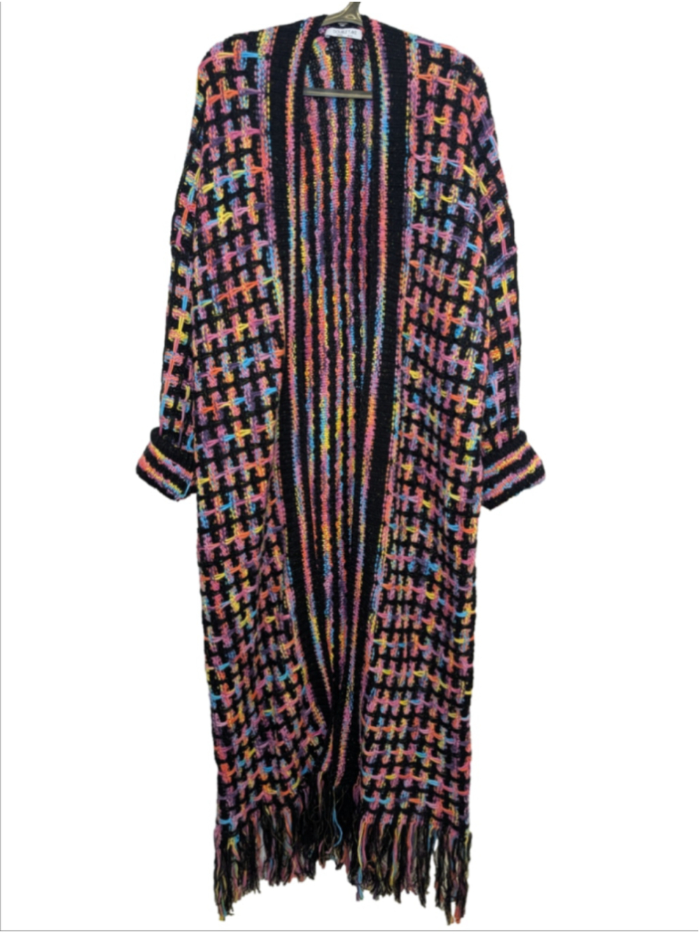 DOUBLE TAKE Boho Knit Duster Cardigan Fringe Oversized Plus 2XL Multicolor Y2K - Picture 1 of 8